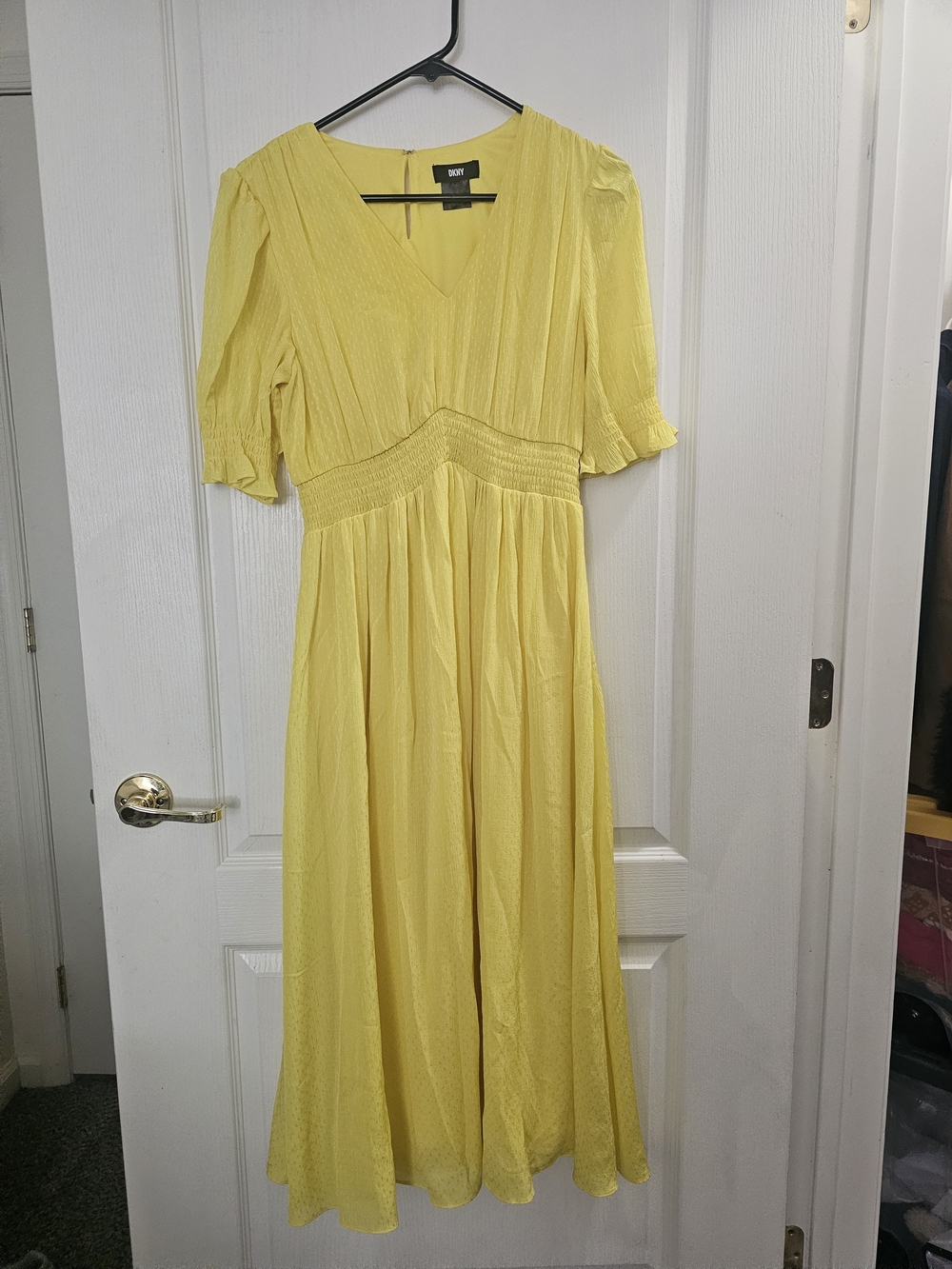 Dkny Bright Yellow V-Neck Midi Dress